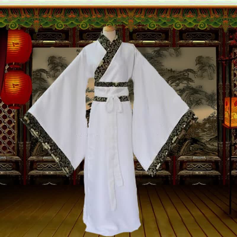 奈久留美古装男宋朝书生公子服装古代江南秀才汉服古装影视剧演出服装表演 白色黄边 175cm怎么样,好用不?