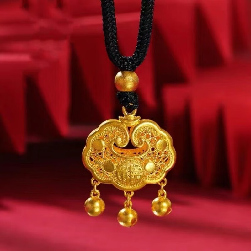 yinxiangrong老凤凰金锁黄金平安锁足金吊坠女长命锁福锁七夕情人节