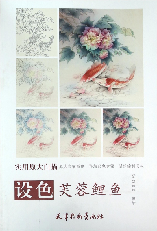 设色芙蓉鲤鱼(实用原大白描)
