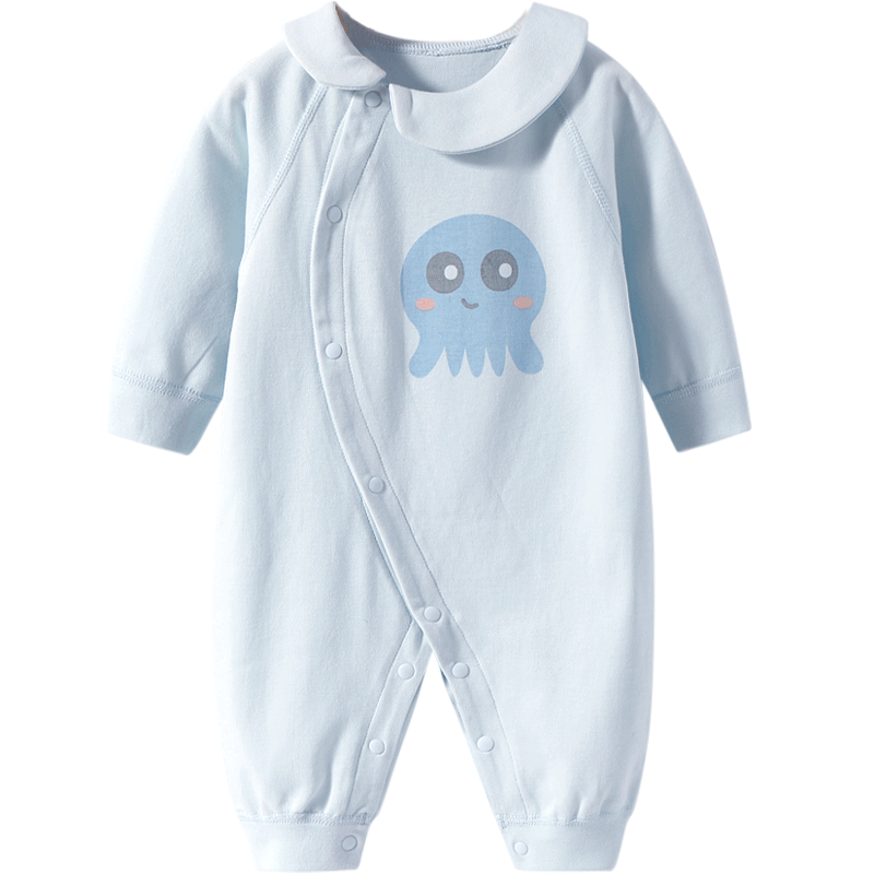 舒贝怡婴儿衣服春秋季新生儿连体衣女宝宝爬服睡衣男小童春季外出服 海洋偏开-蓝色 90cm (18-24个月)