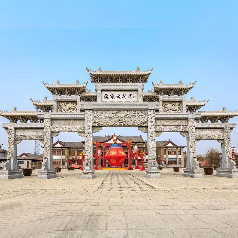 瀛乐 汉白玉石雕牌坊厂家定制景区入口花岗岩大理石石牌坊村口石雕牌
