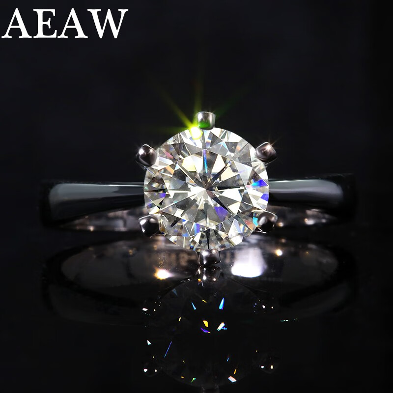 AEAW Jewelry白18k金D色1克拉 莫桑钻戒女款莫桑戒指经典皇冠六爪求婚订婚结婚 18K 白 50分（拍下备注圈号