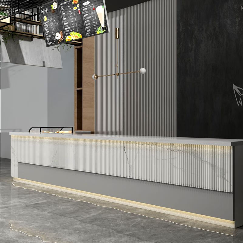 缦宛木奶茶店吧台收银台水吧酒吧大理石咖啡烘焙甜品店前台转角圆 左