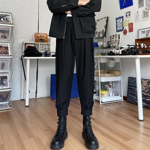 裤子秋冬新款搭配马丁靴魔术贴垂感锥形束脚裤男士西裤休闲百搭哈伦裤