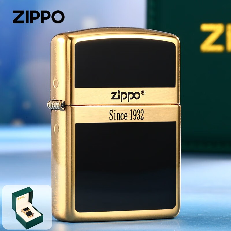 ZiPPO 美国zippo打火机正版之宝煤油纯铜珐琅漆商标起源1932标志送礼物 商标起源-黑色【单机款】