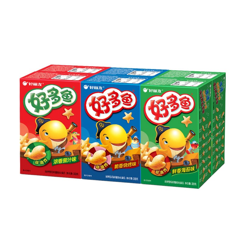 好丽友 好多鱼33g膨化食品小朋友休闲小吃零食 鲜香海苔味33gx6盒