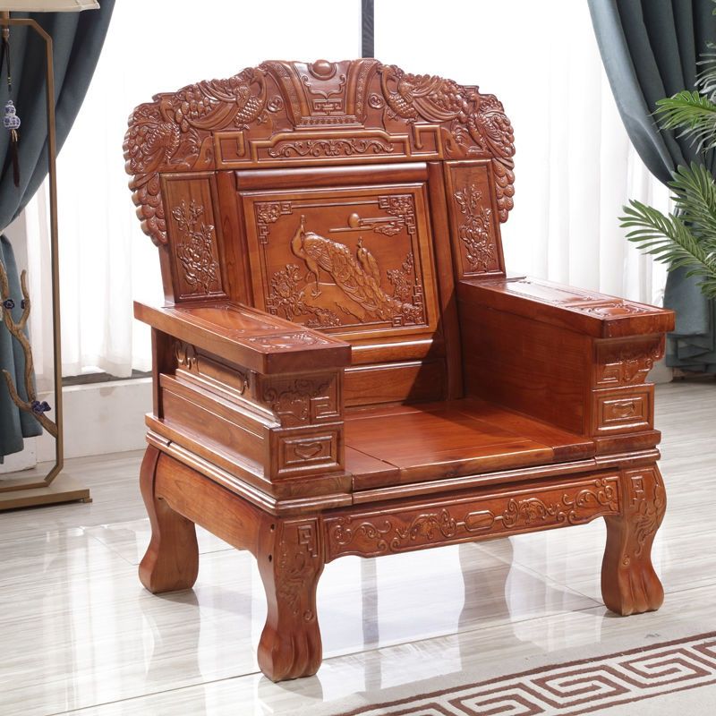 春秋椅 中式实木沙发茶几组合仿古联邦椅春秋雕花客厅冬夏两用农村