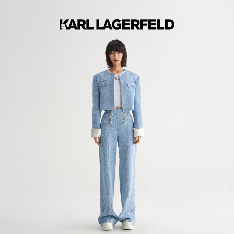 Karl Lagerfeld卡尔拉格斐轻奢老佛爷女装23春夏新款 磨毛牛仔夹克外套231L1442 蓝色 40