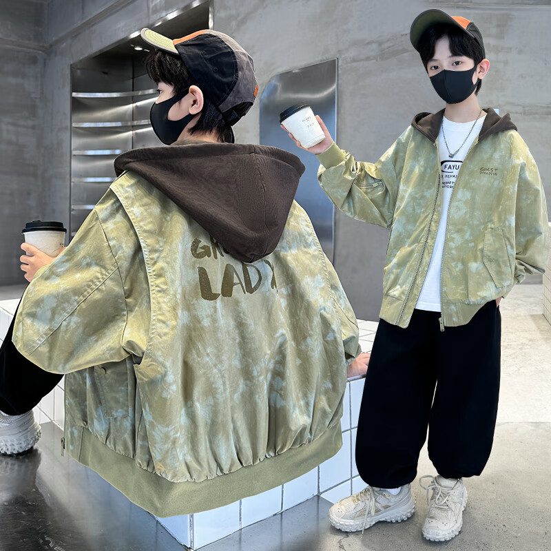 澤斯熊（ZESIXIONG）兒童裝男童外套春裝2024新款中大童男孩時髦炸街春秋季休閑上衣潮 綠色 150cm