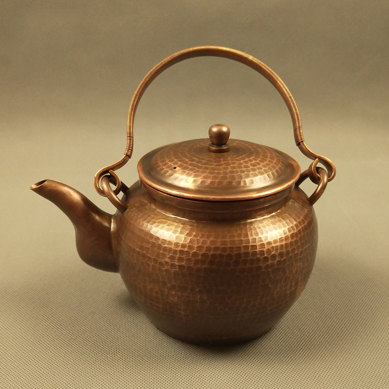 千家釜紫铜手工铜壶紫铜烧水壶功夫茶具加厚茶壶大容量纯茶壶仿古紫