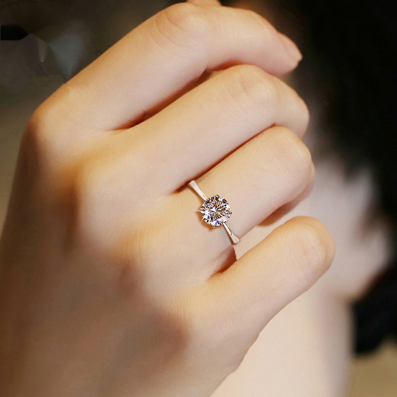 美印情 莫桑钻戒石d色钻石经典戒指女仿真一克拉简约四爪求婚结婚礼物