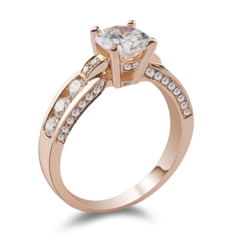 18k玫瑰金钻戒 豪华钻石戒指 一克拉婚戒 订婚结婚戒指 女款钻戒