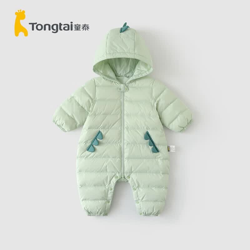 童泰 秋冬3-24个月婴幼儿衣服宝宝轻薄款带帽羽绒连体衣哈衣 TS23D352 绿色 90 使用感如何?