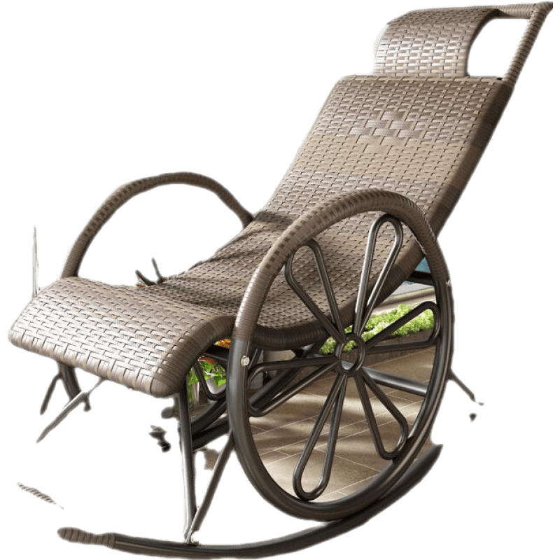 编草人 摇椅躺椅夏季阳台懒人家用休闲椅户外老人午睡藤编椅简约逍遥椅子 双轮加固+双层加厚(灰白色)