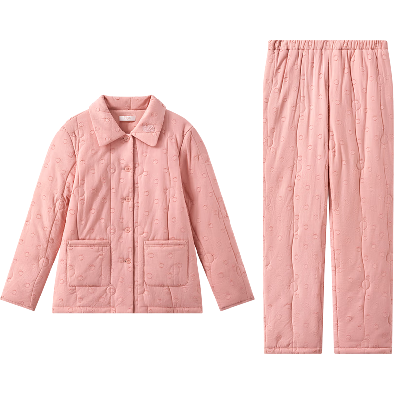 曼妮芬曼妮芬全棉加厚家居服翻領(lǐng)開(kāi)襟長(zhǎng)袖長(zhǎng)褲絎棉套裝起居服