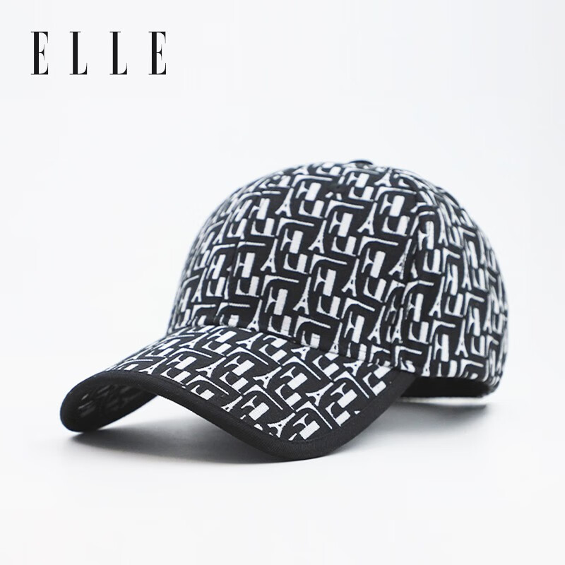 ELLE棒球帽男女时尚情侣鸭舌帽户外遮阳防晒提花帽子可调节 气质黑 均码可调节 京东折扣/优惠券