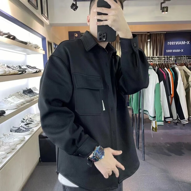 kledboy男尚男装2023春季新款日系风宽松斜纹翻领衬衫外套上衣男kled