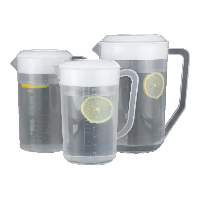 塑料冷水壶超大容量家用耐高温泡茶壶开水杯果汁防爆带刻度凉水壶 无刻度半透明1800ml1个