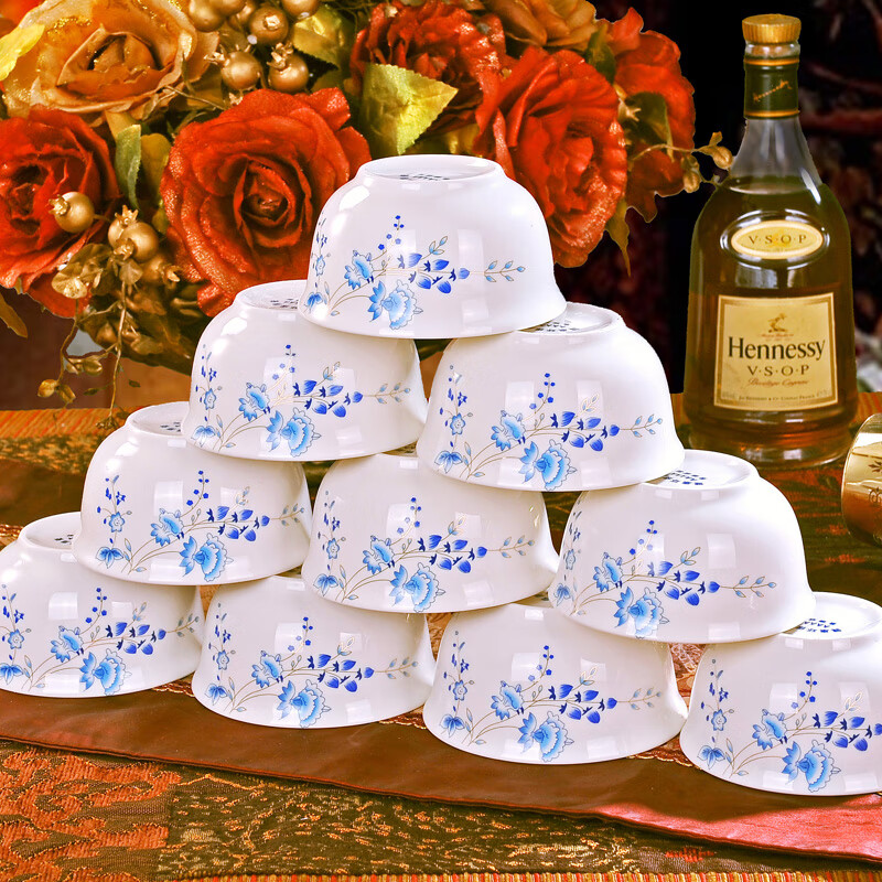 陶瓷碗具套装10只装景德镇骨瓷餐具碗碟盘套装欧式米饭碗汤碗 