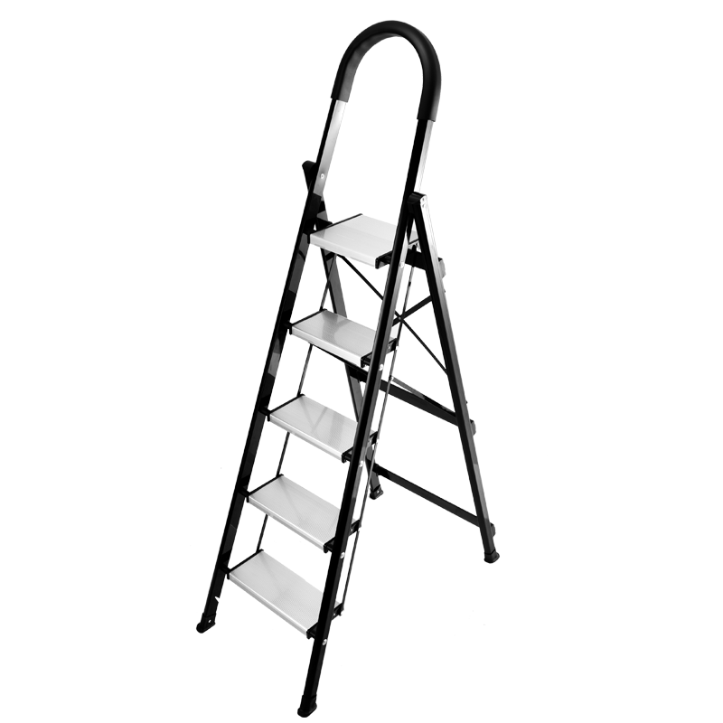 格美居(GEMJU)家用梯子加厚铝合金人字梯室内折叠多功能楼梯 顶踏板加宽为20cm-黑白款五步梯