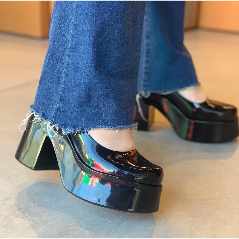 melissa(梅丽莎)果冻鞋巴西包头粗跟高跟厚底女鞋夏季单鞋 黑色 国码