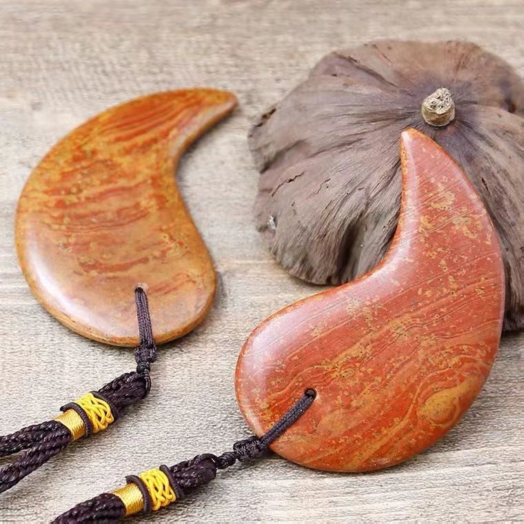 正宗砭石原石天然泗滨红砭石玄黄太极八卦阴阳鱼刮痧板一对保真 红