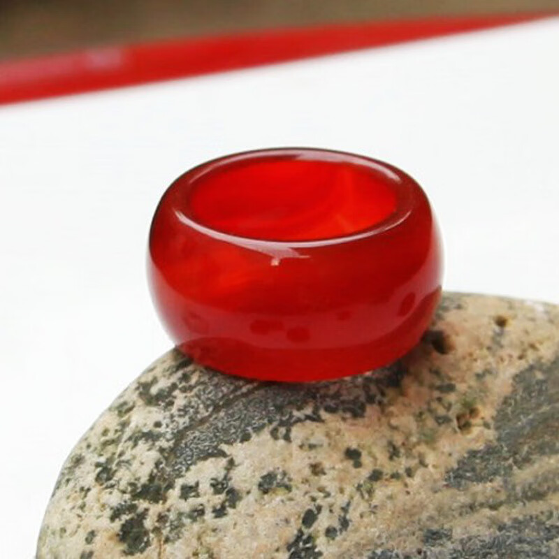 南红玉石戒指 红玛瑙宽条指环男女玉扳指水晶玉髓饰品玉指环 内直径