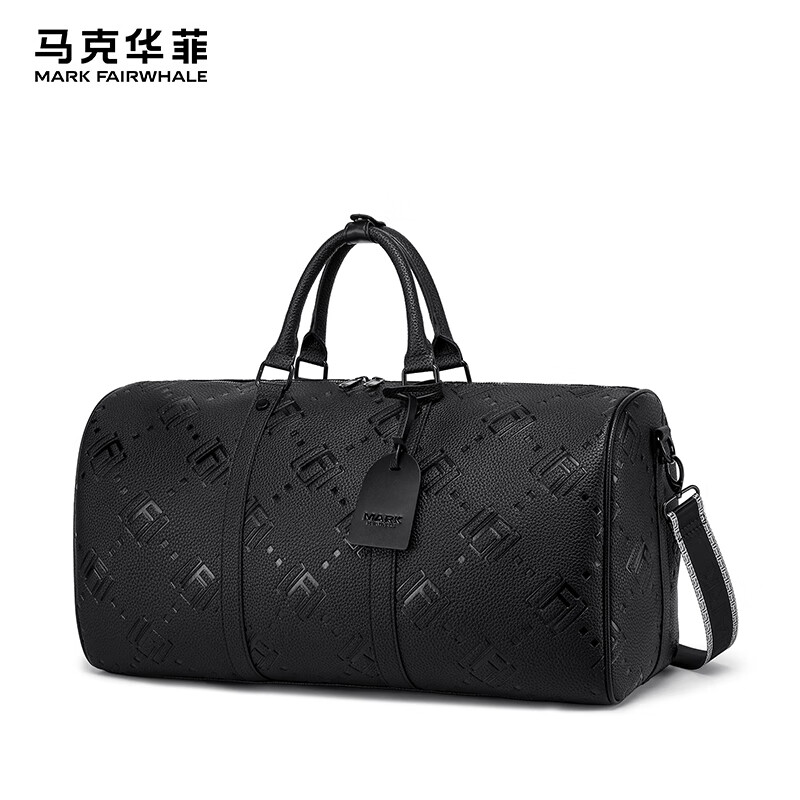 马克华菲商务大容量旅游男士出差健身单肩行李袋便携个性简约印花手提包 暮色黑