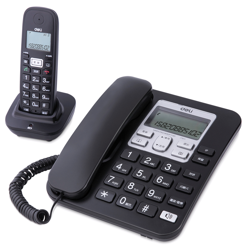 得力（deli)电话机座机 固定电话 办公家用 子母机 超距离子机报警  791黑