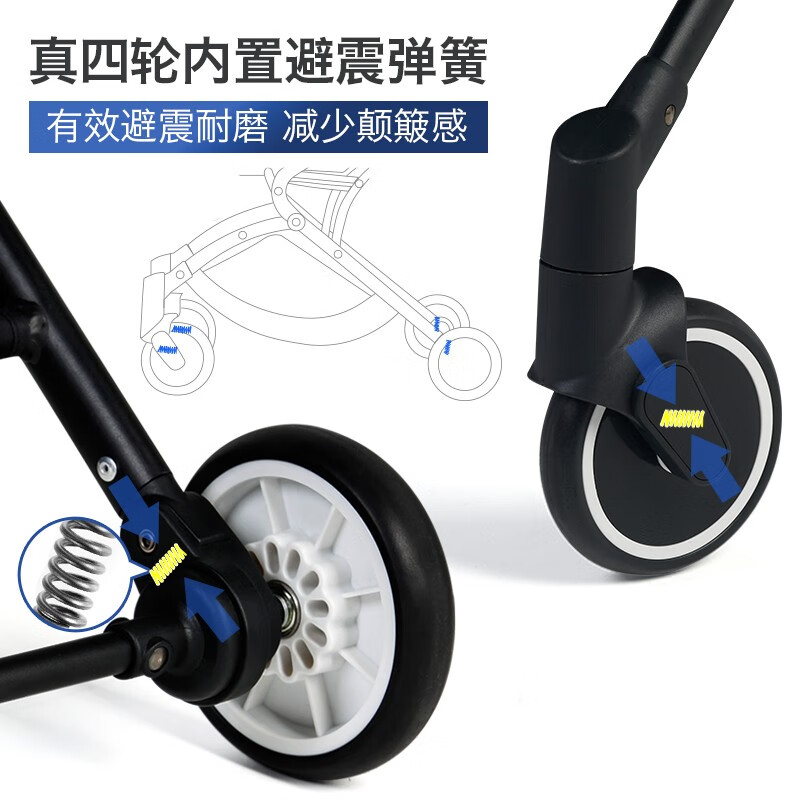 B-BEKO婴儿推车可坐可躺轻便折叠可上飞机0-4岁高景观减震婴儿车新生儿 黑色（3代升级款）95%的选择