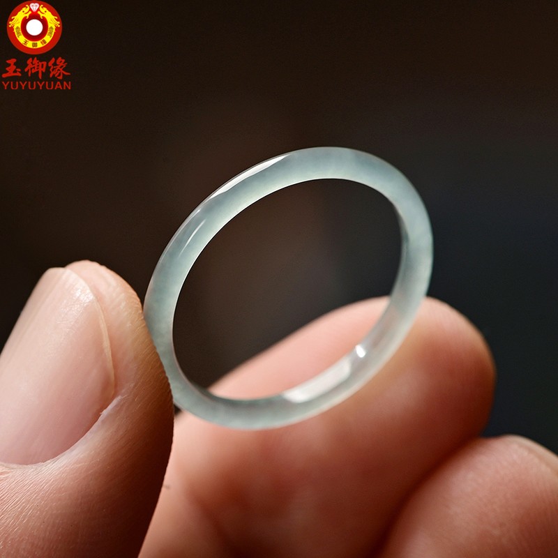 玉御缘原创缅甸a货翡翠冰种极细玉戒指男女简约素圈指环戒圈个性证书