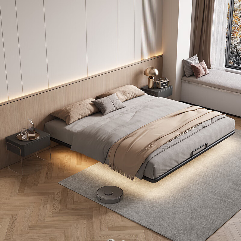 小米石悬空床 悬浮床悬空侘寂风1.5双人床主卧小户型1.