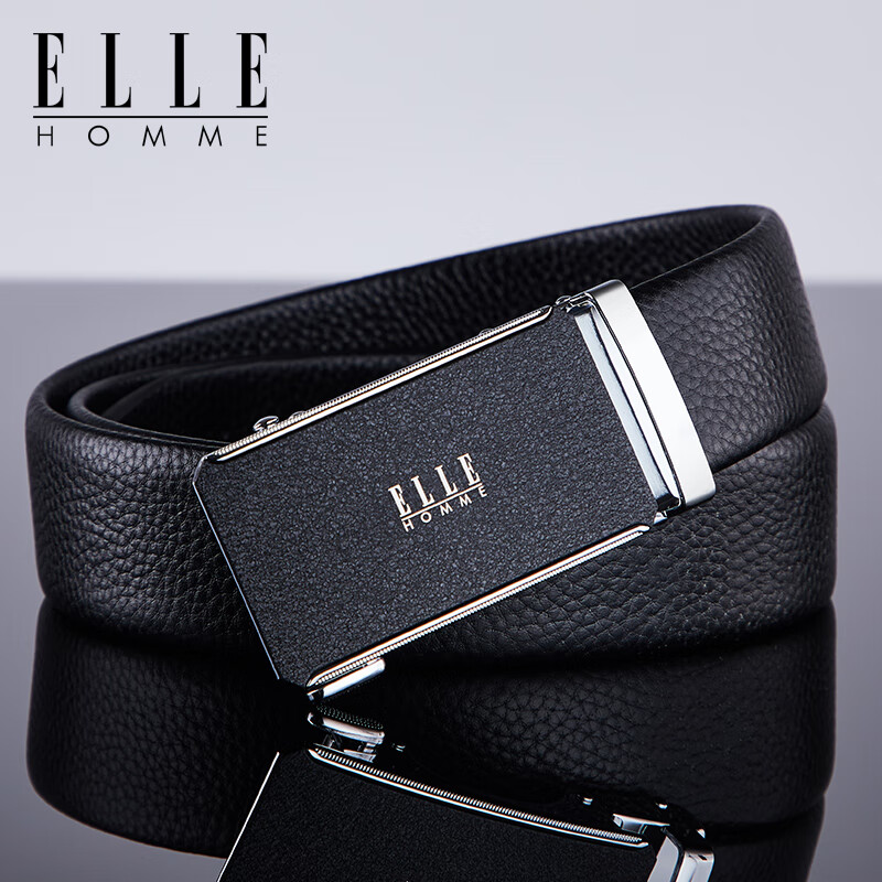 ELLE HOMME法国品牌男士皮带男真皮自动扣腰带头层牛皮高档生日礼物送男友 【专柜礼盒】曜银磨砂-902087 110cm ~130随机(可修剪)