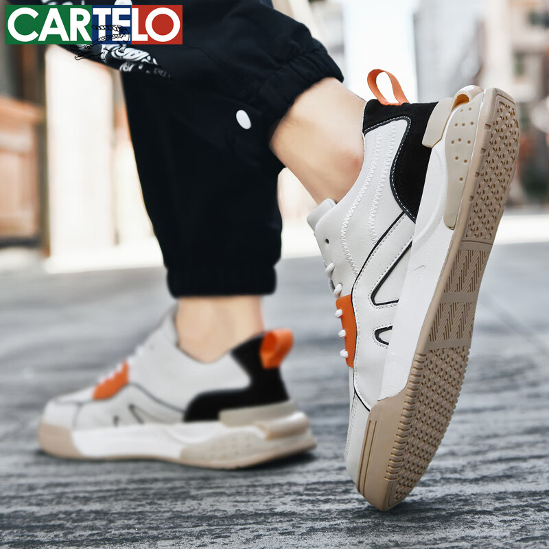 卡帝乐鳄鱼男士休闲鞋春秋季新款运动平底板鞋小白鞋子百搭潮流男鞋 米桔 42