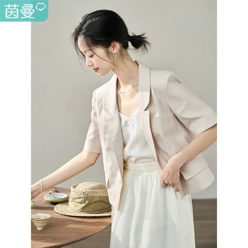 茵曼（INMAN）【商场同款】茵曼高级感小西装外套2023夏季女装新款休闲短款上衣 田园杏 M属于什么档次？