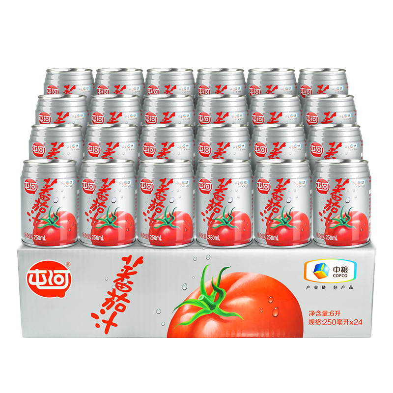 屯河番茄汁罐裝輕食果蔬汁飲料西紅柿果汁不添加白砂糖飲料整箱 無蔗糖番茄汁250ml*24罐【整箱】
