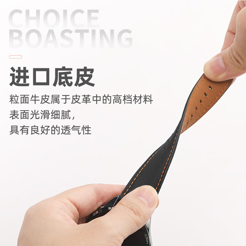 LIAVNAS适用华为手表表带gt5/gt4/watch4pro/gt3pro/gt2手表带头层粒面牛皮拼色针扣双面真皮表带 黑配橙-针扣 适用GT/Watch系列46表盘（宽22mm）