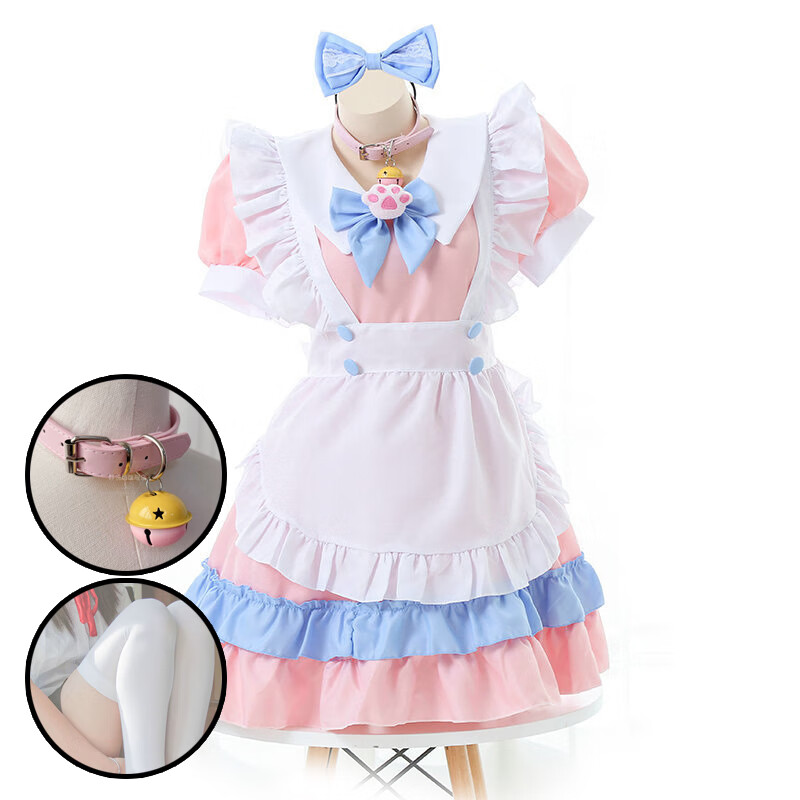 大码胖mm女仆装cos二次元200斤纯欲小胸保守可爱制服 粉色套装 日系