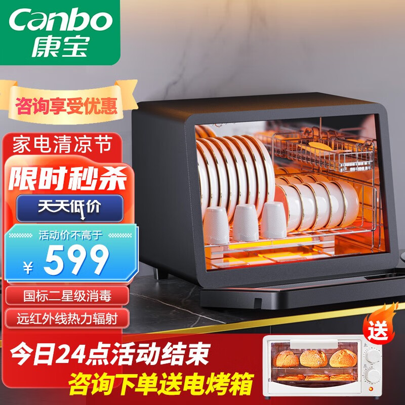 康宝（Canbo）消毒柜 家用 小型 立式桌面台面消毒碗柜 碗筷免沥水高温消毒烘干 厨房迷你单门星级台式消毒柜 40升丨125℃无死角消毒【咨询下单价更低】
