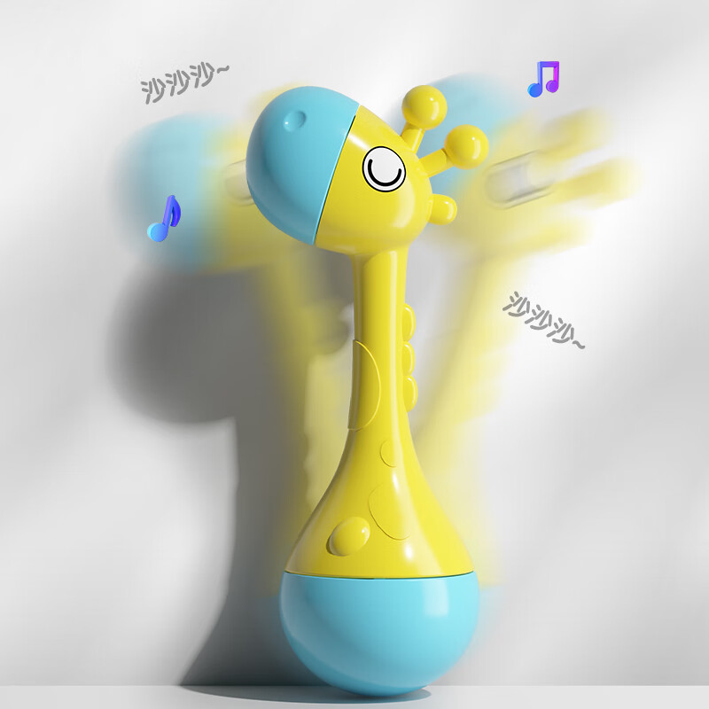 彩虹房子婴儿手掌摇铃玩具0-1岁抓握训练早教 手掌青柠绿+长颈鹿沙锤