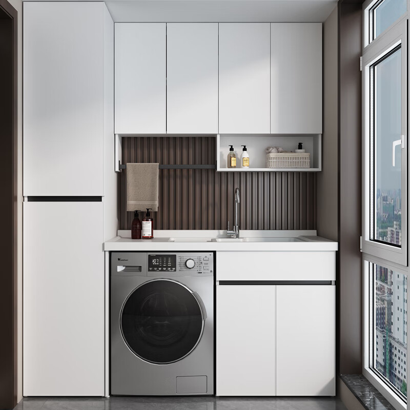 阳台洗手台滚筒伴侣洗衣机一体柜组合洗手台蜂窝铝带搓板水池定制 100