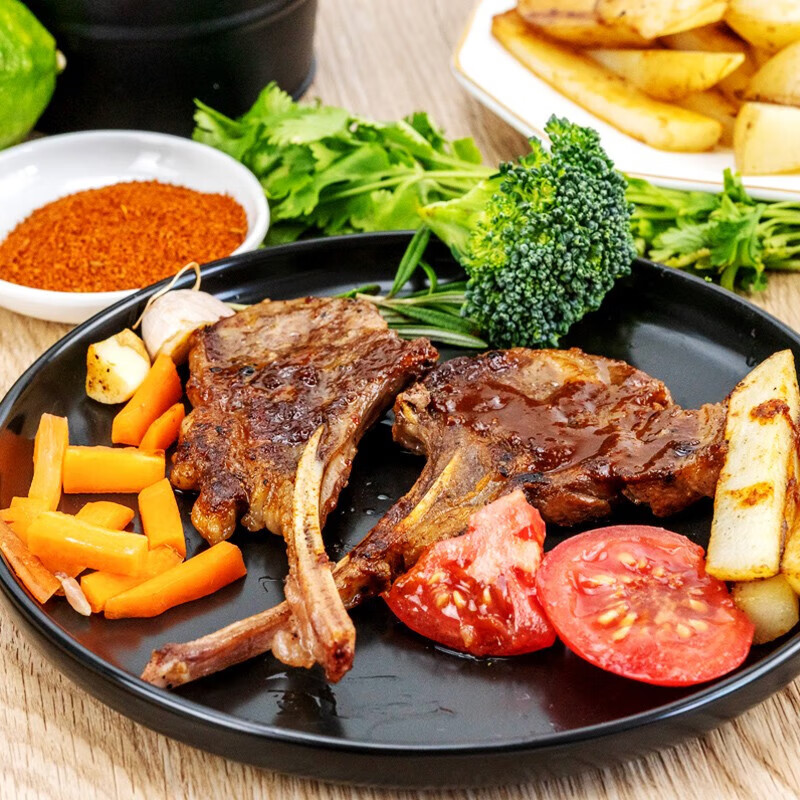 午羊 宁夏滩羊肉 生鲜 原切单肋法式羊排羊肉串 战斧肋排 西餐烧烤食 法式羊排12支