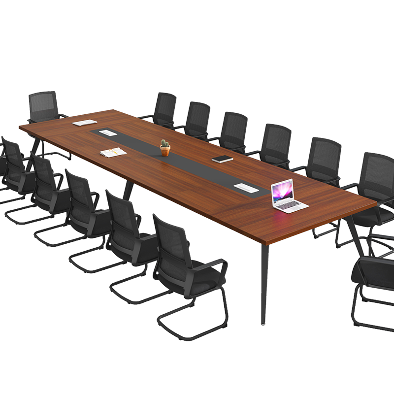 洛来宝办公会议桌钢架圆腿长方形洽谈桌简约现代阅览培训桌会客办公桌椅组合长4.8米含14椅