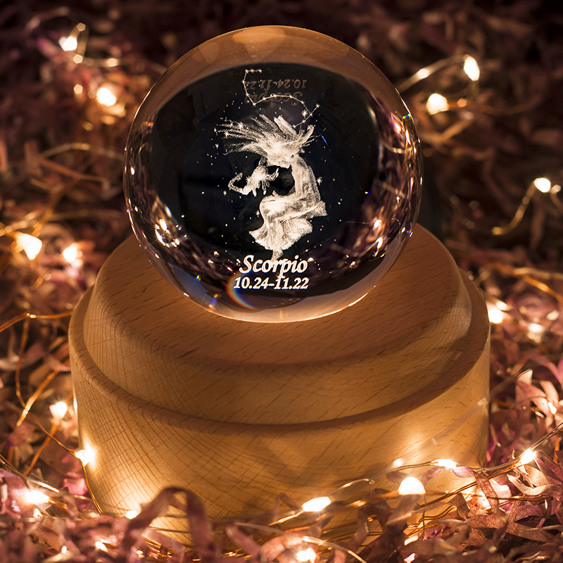 音乐盒水晶球木质八音盒摆件送女生生日礼物情人节 天蝎座 生日快乐