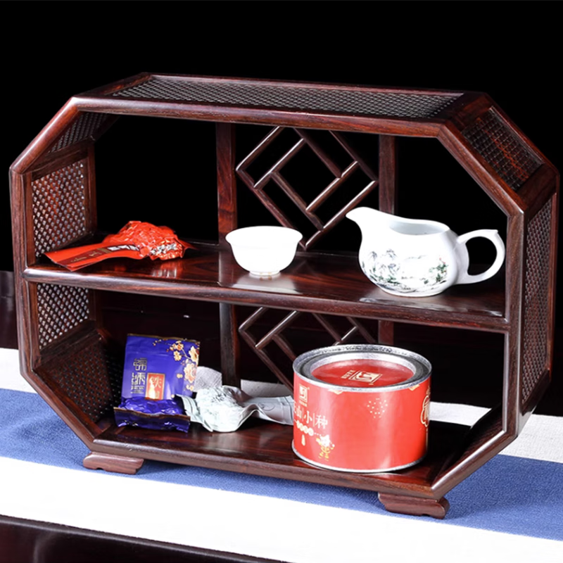 架大红酸枝茶叶架小茶柜中式茶具柜家用客厅茶道置物架子 中号茶架