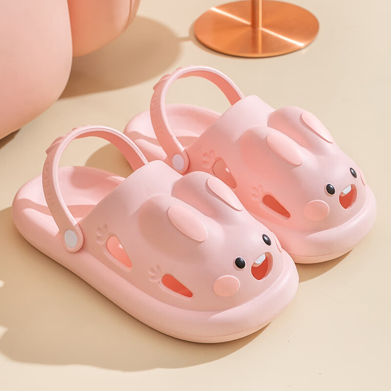 卡通拖鞋女春夏可爱萌牙兔女款包头鞋外穿居家凉拖洞洞鞋两穿 萌牙兔-粉色 30-31内长20.5CM