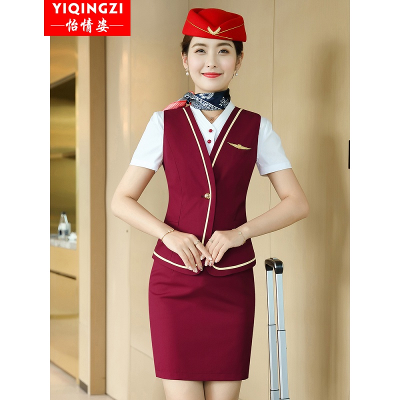 空姐职业套装女夏季短款酒店前台服务员工作服马甲工装高铁乘务员制服