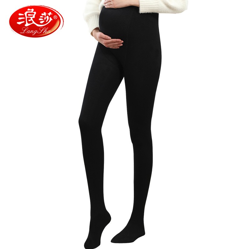 浪莎孕妇打底裤春秋季薄绒连裤袜中厚大码富姐保暖光腿神器袜子 黑色