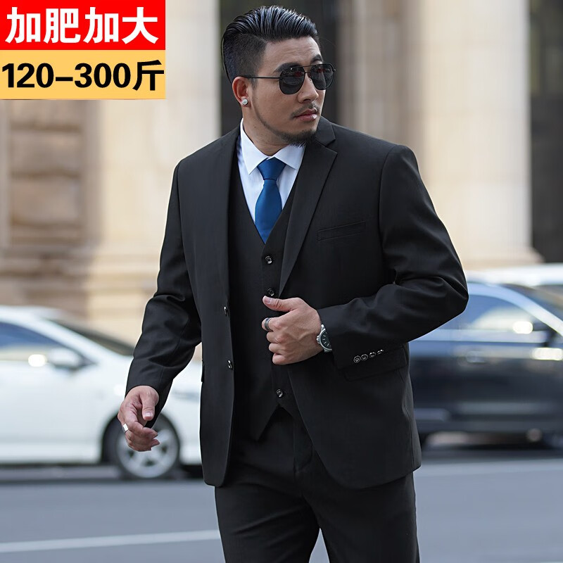 纱格大码西服男套装加肥加大西装外套胖子宽松特大号正装新郎结婚西服 黑色【单西服上衣】 200/5XL（215-225斤）高性价比高么？