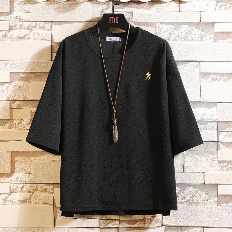 泽万邦夏季七分袖男士简约风宽松t恤加肥加大码胖子上衣中袖 闪电